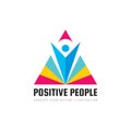Positive people - concept business logo template vector illustration. Abstract human character with triangle pyramid shape. Royalty Free Stock Photo