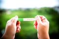 Positive pregnancy test on strip. baby coming soon concept.