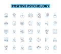 Positive psychology linear icons set. Gratitude, Resilience, Optimism, Empathy, Mindfulness, Serenity, Joy line vector