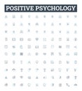 Positive psychology vector line icons set. Hope, Optimism, Happiness, Resilience, Motivation, Gratitude, Self-Esteem