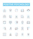 Positive psychology vector line icons set. Hope, Optimism, Happiness, Resilience, Motivation, Gratitude, Self-Esteem