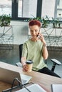 positive queer person with coffee to Royalty Free Stock Photo