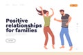 Positive relationships for family landing page design template with dancing man and woman couple