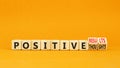 Positive results thought symbol. Concept words Positive results or Positive thoughts on cubes. Beautiful orange table orange Royalty Free Stock Photo