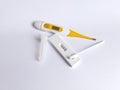 positive result virus Covid-19 rapid fast test sars-cov-2 antigen saliva slobber thermometer Royalty Free Stock Photo