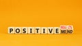 Positive results and mind symbol. Concept words Positive results or Positive mind on wooden cubes. Beautiful orange table orange Royalty Free Stock Photo