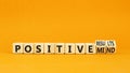 Positive results and mind symbol. Concept words Positive results or Positive mind on wooden cubes. Beautiful orange table orange Royalty Free Stock Photo