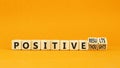 Positive results thought symbol. Concept words Positive results or Positive thoughts on cubes. Beautiful orange table orange Royalty Free Stock Photo