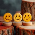 Positive reviews Wooden buttons display smiley faces for customer feedback concept