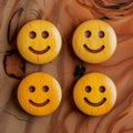 Positive reviews Wooden buttons display smiley faces for customer feedback concept