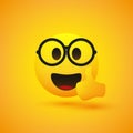 Positive, Satisfied, Happy Winking Nerd Male Emoji with Rounded Glasses Showing Thumbs Up
