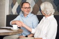 Positive senior colleagues shaking hands. Royalty Free Stock Photo