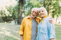 Positive senior man hugging smiling wife Royalty Free Stock Photo