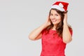 Positive sharming cheerful beautiful girl brunette in red dress Royalty Free Stock Photo
