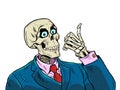 The positive skeleton of a businessman like a thumbs up. Good business, positive dead man, business survival in a Royalty Free Stock Photo