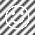 Positive smiley icon on black striped background, outline design. Vector