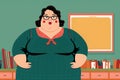 Positive teacher obese woman graphic illustration generative ai
