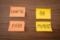 Positive and thankfull notes on a wooden background. Thanksgiving day Royalty Free Stock Photo