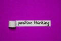 Positive thingking, Inspiration, Motivation and business concept on purple torn paper Royalty Free Stock Photo