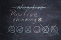 Positive thinking or Attitude and Happy Concept. Hand Drawn A Smiley Face And Sad Emotion on blackboard Royalty Free Stock Photo