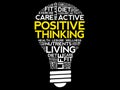 Positive thinking bulb word cloud collage