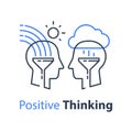 Positive thinking, cognitive psychology or psychiatry concept, two human heads, emotional intelligence or empathy