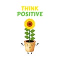 Positive Thinking, cute sunflower doing meditation