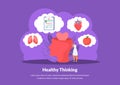 Positive thinking and healthy eating brains with love and tiny person flat vector illustration.
