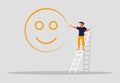 Positive thinking people. Happy and confident people. Optimism in life and life in joy. Happy man paints a smile on the wall. Royalty Free Stock Photo
