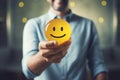Positive Vibes: Man Holding a Yellow Smiley, Good Feedback, review