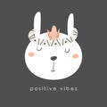 Positive vibes poster with ethnic rabbit character.