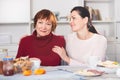 Positive women sitting together with cup of tea