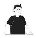 Positive young caucasian man monochromatic flat vector character