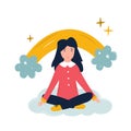 Positive young girl sitting on a cloud