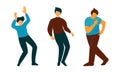 Positive Young Guy Dancing Moving Hands and Legs to Music Rythm Vector Set Royalty Free Stock Photo