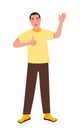 Positive young happy Asian man showing thumbs up that everything is super. Successful people. Vector illustration of nationality p Royalty Free Stock Photo