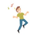 Positive Young Man Dancing Moving Hands and Legs to Music Rythm Vector Illustration Royalty Free Stock Photo