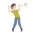 Positive Young Man Dancing Moving Hands and Legs to Music Rythm Vector Illustration Royalty Free Stock Photo