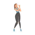 Positive Young Woman Dancing Moving Body to Music Rythm and Clapping Hands Vector Illustration Royalty Free Stock Photo