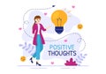 Positives Thoughts Vector Illustration with Thinking Positive as a Mindset in Symbolizing Creativity and Dreams Flat Cartoon