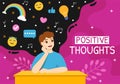 Positives Thoughts Vector Illustration with Thinking Positive as a Mindset in Symbolizing Creativity and Dreams Flat Cartoon