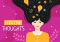 Positives Thoughts Vector Illustration with Thinking Positive as a Mindset in Symbolizing Creativity and Dreams Flat Cartoon