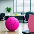 Positivity in the workplace demonstrated by a pink smiling ball Generative AI