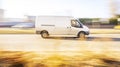 A fast-moving white minibus in the city.blurry effect Royalty Free Stock Photo