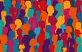 Crowd talking.Dialogue and communication between group of diverse multiethnic and multicultural people.Silhouette of colored profi Royalty Free Stock Photo