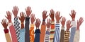 Arms and hands raised up ethnic group of black African and African American men and women. Identity concept - racial equality