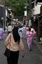 A possibly Muslim lady with her hair veil visiting Kyoto, Japa