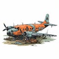 Post-apocalyptic Airplane Wreckage Art Print Royalty Free Stock Photo