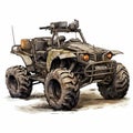 Post-apocalyptic Atv: Hyper-realistic Four Wheel Drive Vehicle Illustration