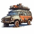 Post-apocalyptic Car Illustration With Unique Characters